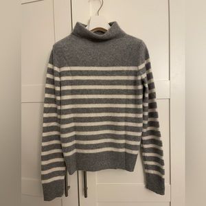 Vince Gray Breton Stripe Funnel Neck Cashmere Sweater, size S